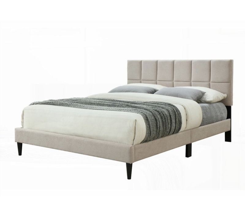 Lit simple dans une boîte avec chargement USB et tissu en polyester gris clair
