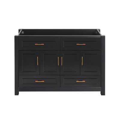 Meuble-lavabo noir 48 po avec portes et tiroirs à fermeture en douceur - Vaste armoire de rangement pour salle de bain moderne