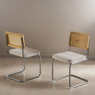 Mid Century Modern Dining Chairs Set of 2, Upholstered Accent Rattan Kitchen Chairs by George Oliver