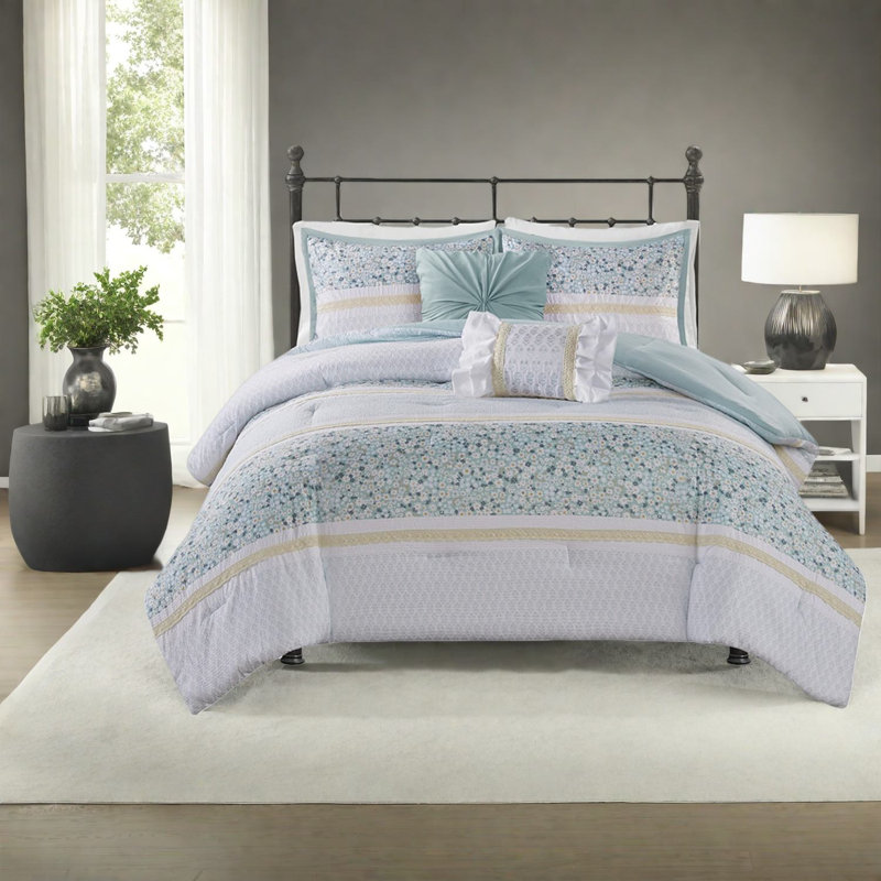 Ensemble de literie 5 pièces élégant en polyester, style Shabby Chic