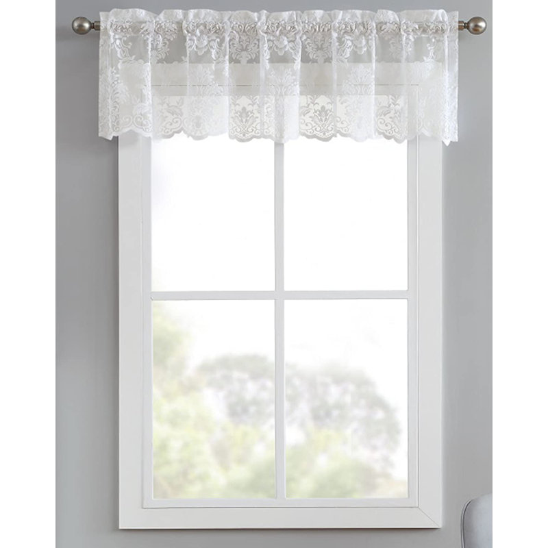 Mohit Floral Lace Kitchen Valance Curtain. 60" Wide by 18" Long in 3 Colors, Ivory