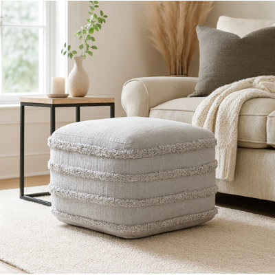 Assal Everyday Handmade Tufted Cotton Square Upholstered Pouf, Small by Lark Manor