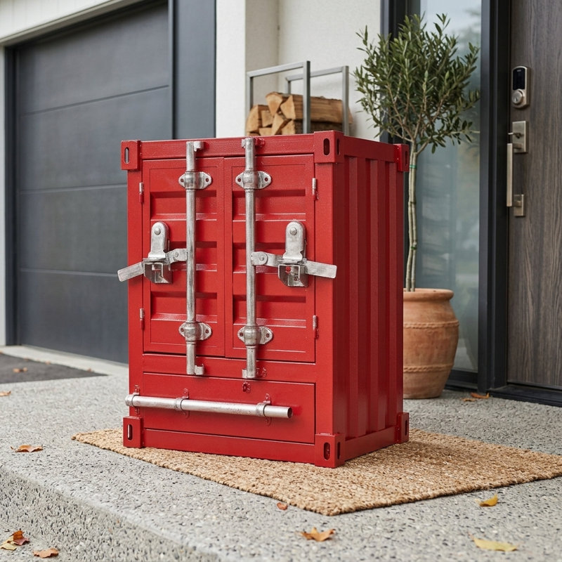 Industrial Cargo Container Accent Cabinet with Drawer, Red