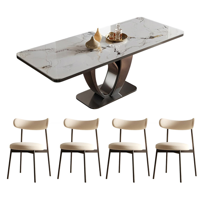 Home rectangular rock plate table and chair set, 29.52"H x 70.86"L x 35.43"W