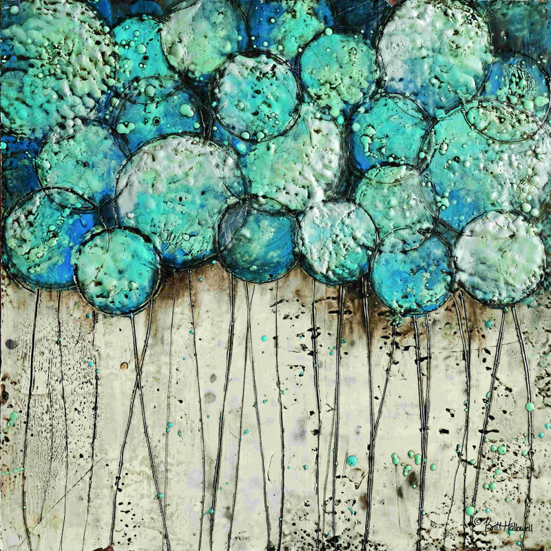 «Bubble Trees in Blue» par Britt Hallowell - impression sur toile tendue, H 20 po x l 20 po