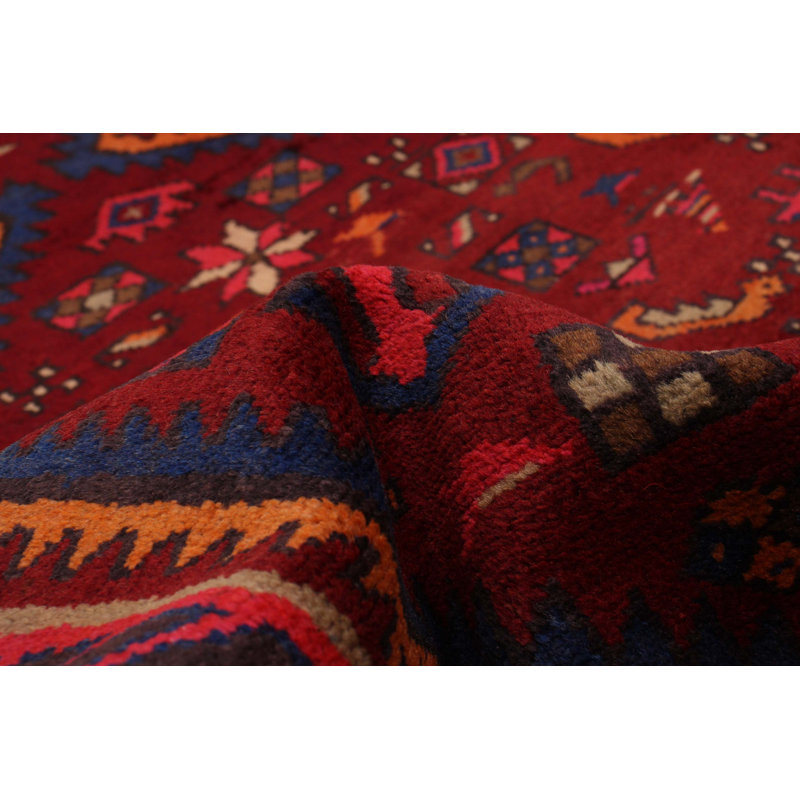 Zackerias One-of-a-Kind 4'8" X 9'9" 1990s Runner Wool Area Rug Red