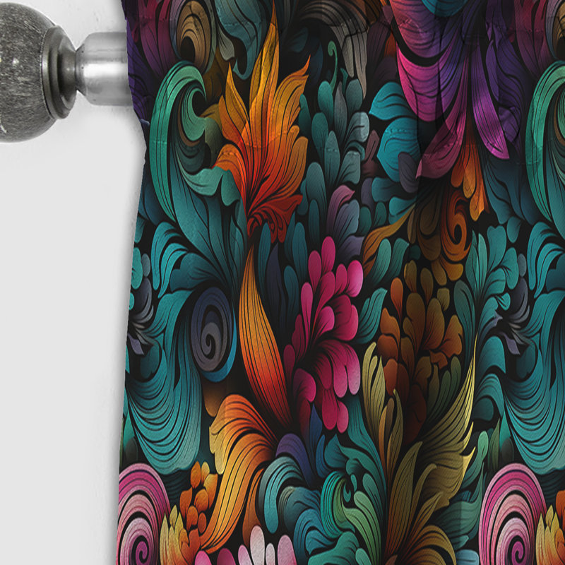Vibrant Mandala Motif Boho - Rideau floral - Rideau occultant floral - 1 panneaux, L 52 po x L 90 po