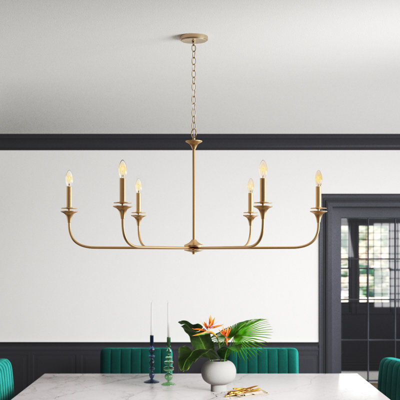 6 - Light Dimmable Classic / Traditional Chandelier, Aged Brass