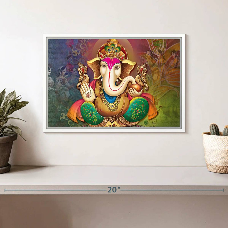 Divinité indienne Ganesh, Cadre flottant blanc, 13 po x 9 po