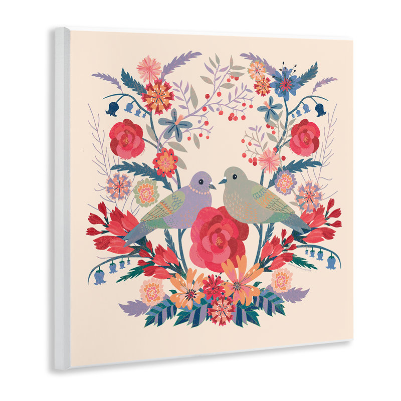Plaque murale symétrique avec fleurs et oiseaux, design par Verbrugge Watercolor