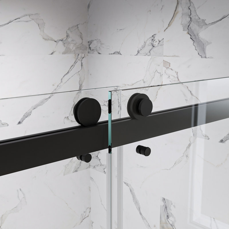 Matte Black Frameless Double Sliding Shower Door with Clear Glass