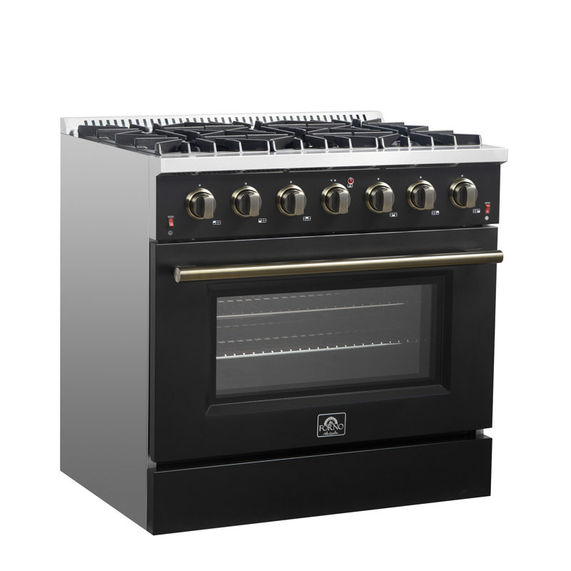 Forno Galiano 36-inch Gas Range in white, black, blue or red, 6 burners, 83,000 BTU, 5.36 cu. ft. Convection oven, Black