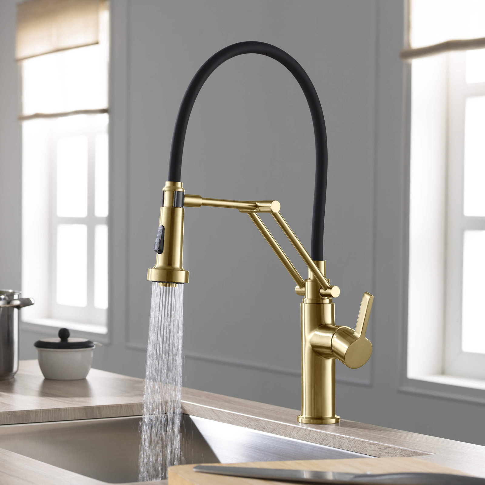 Engel Pull-Down Kitchen Faucet, Brushed Gold