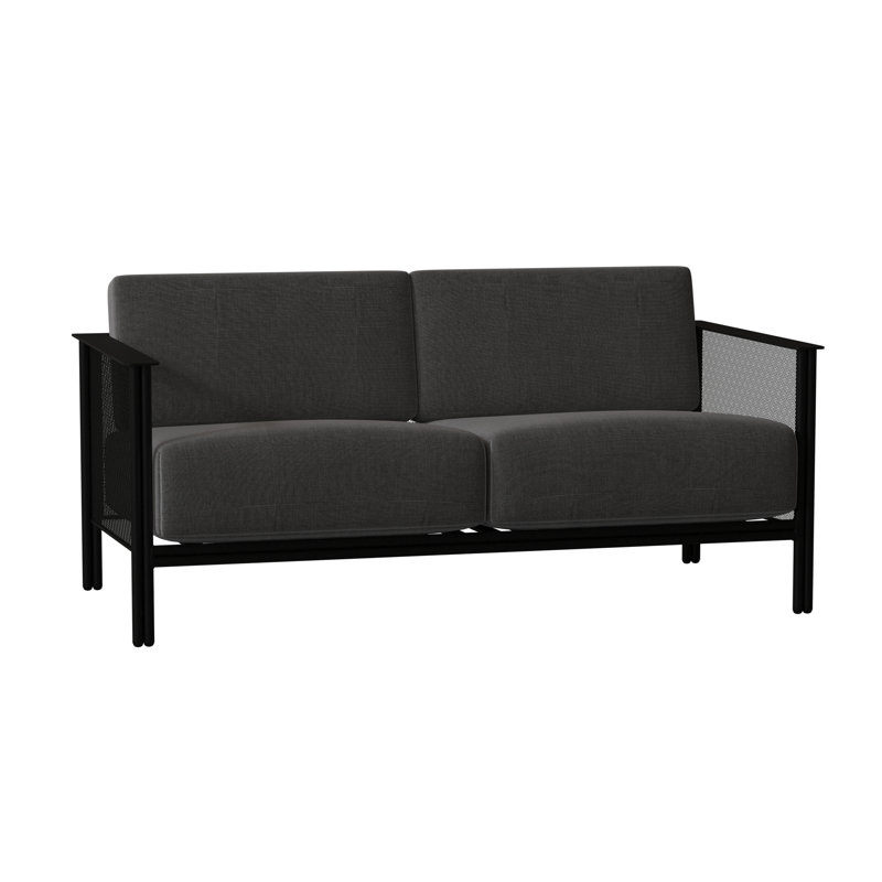 Jax 53.25'' Wide Iron Loveseat with Cushions, Textured Black, Pique Gravel Sunbrella®
