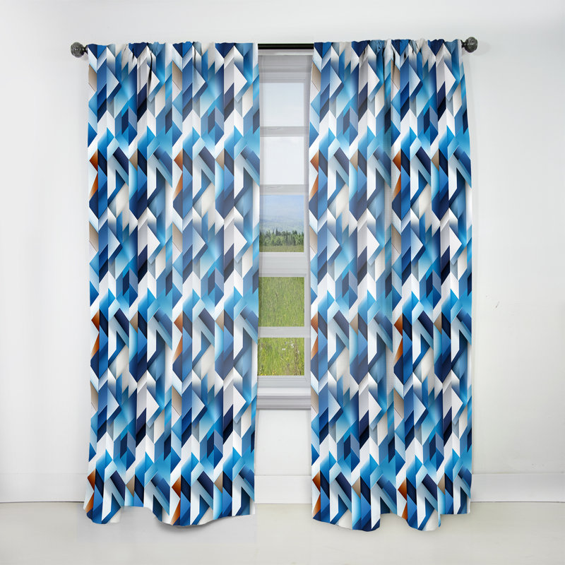 Minimaliste blanc et bleu à motif géométrique I - rideau obscurcissant abstrait - 1 panneaux, L 52 po x L 108 po
