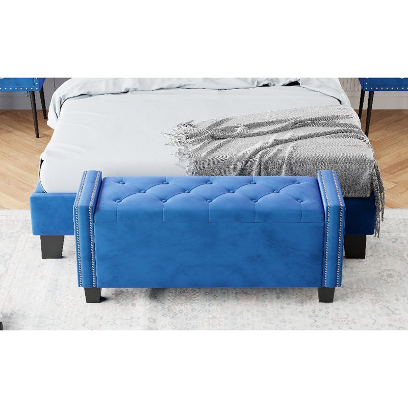 Velours bleu - accessoire de chambre à coucher, banc de rangement pratique pour le velours, fabrication,