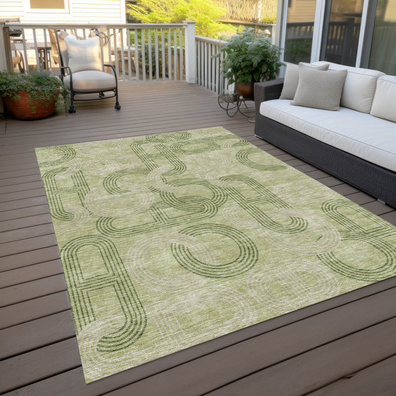 Aloe Green Geometric Washable Rectangular Synthetic Rug 2'6" x 3'10"