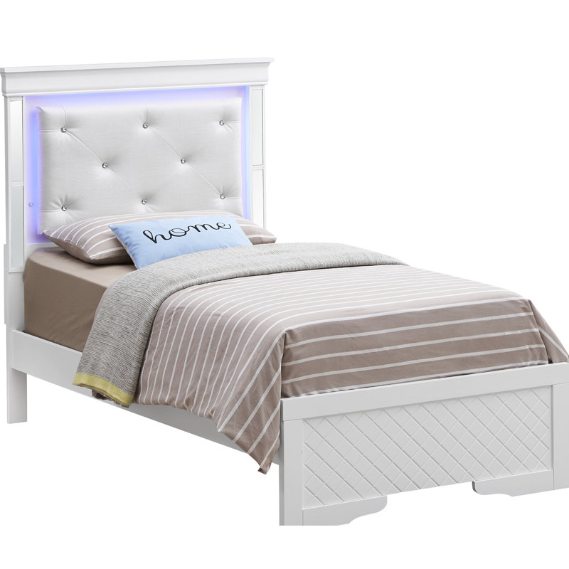 Elegant Transitional Bed Design, Twin, Silver Champagne
