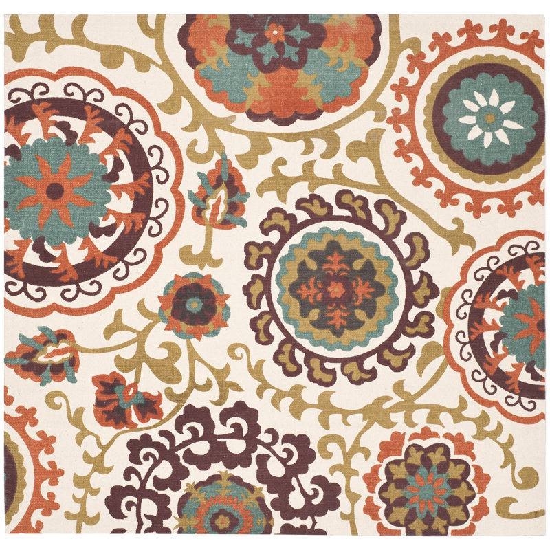 Wilburg Hand Loomed Cotton Abstract Rug, Square 5'