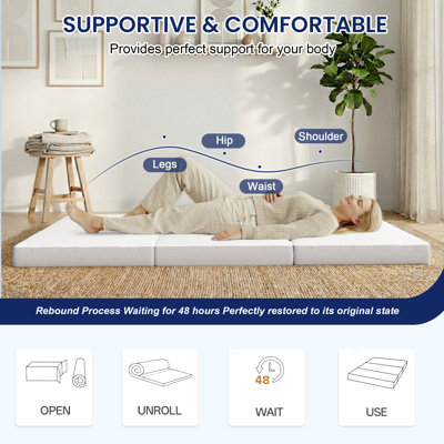 Tri-fold 6" Mattress, Portable Folding Memory Foam Floor Full Size Mattress with Washable Cover