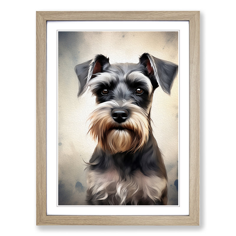 Schnauzer Digital Art - Framed Print, Oak, 64cm H x 46cm W x 2cm D