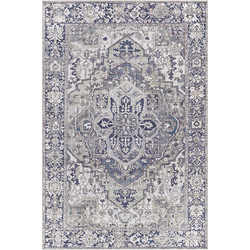 Machine Woven Oriental Gray/Ivory Area Rug, Rectangle 3'6" x 5'6"