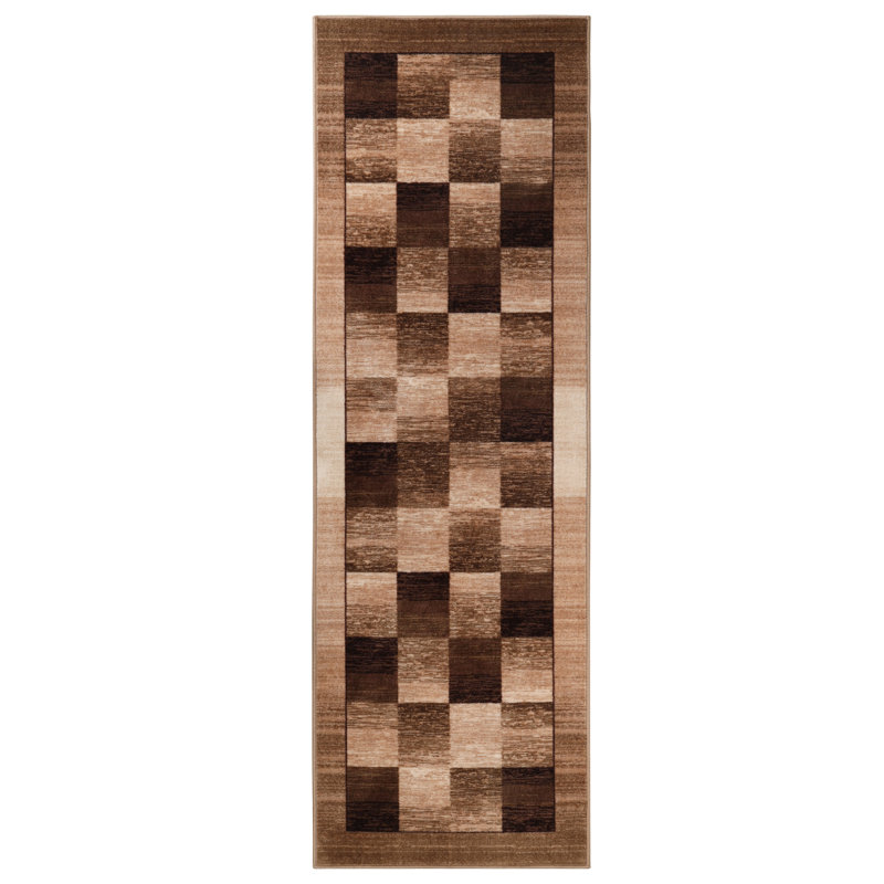 Tapis de ferme rustique antidérapant à carreaux et blocs de couleur rustique avec envers en mousse