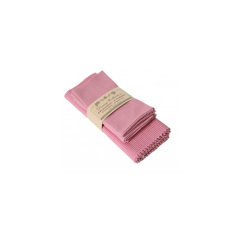 Ensemble 8 pièces de table de bout et de serviettes en coton, Vieux rose