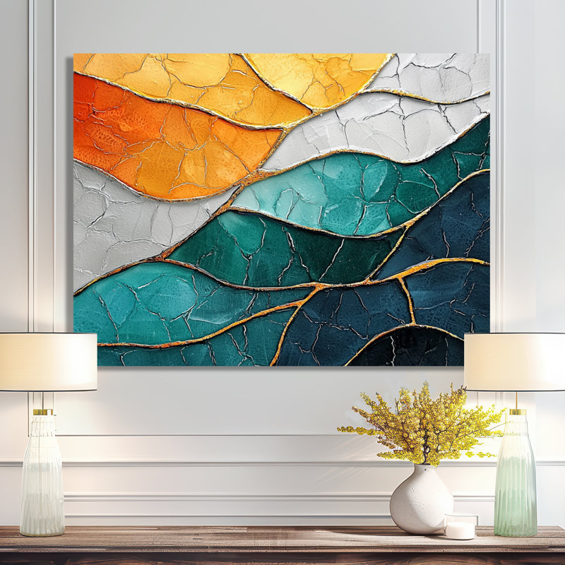 Emerald and Orange Dance Of Biomorphism I - Art mural abstrait en métal, impression sur métal Biomorphism