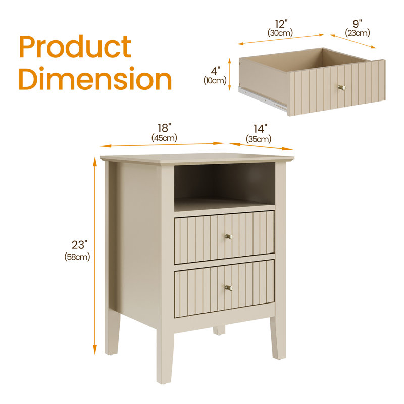 Amberrae 2 Drawer Bedside Table, Beige