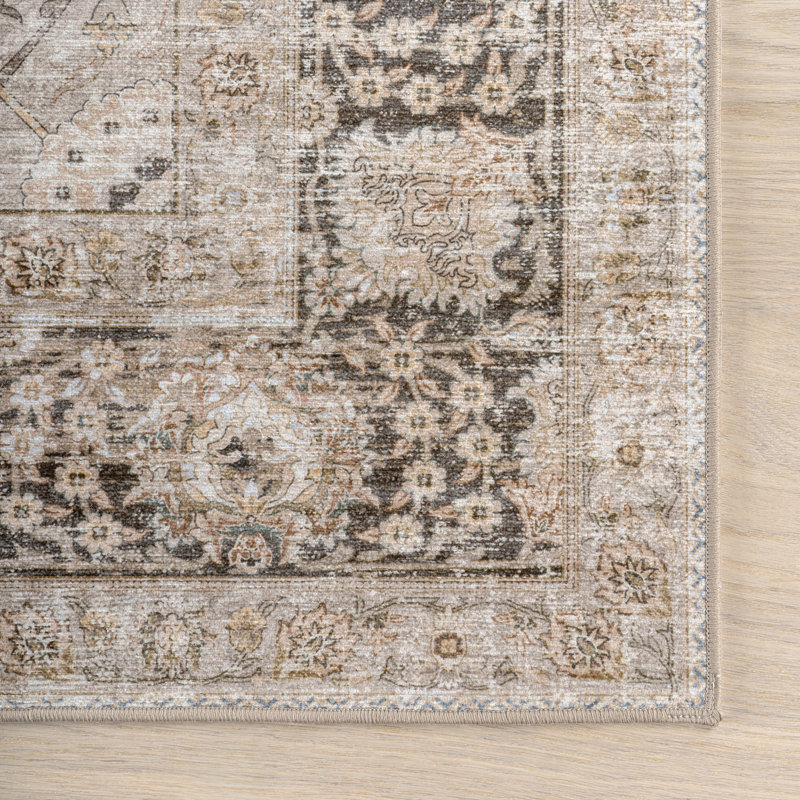 Bayberry Sand Vintage Machine Washable Polyester Area Rug
