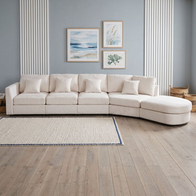 Modern 5-Seater Chenille Curved Modular Sectional Sofa with Removable Cushions and 4 Throw Pillow