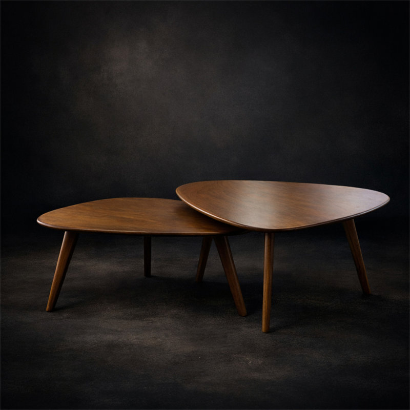 Triangular 2-Piece Walnut Wood Nesting Table