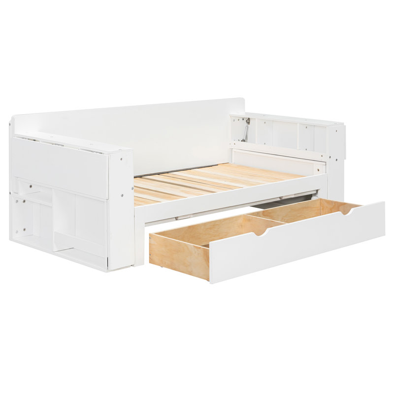 Lit de jour en bois peu encombrant avec bureau extensible pour maison moderne