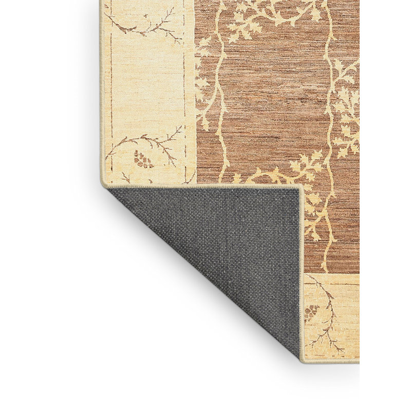 Tapis contemporain crème / brun, Rectangle 5 pi x 7 pi