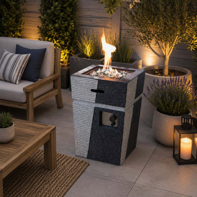 20 Inch Propane Gas Fire Pit Table, 40000 BTU Square Concrete Patio Heater with Glass Stones for Outdoor Use