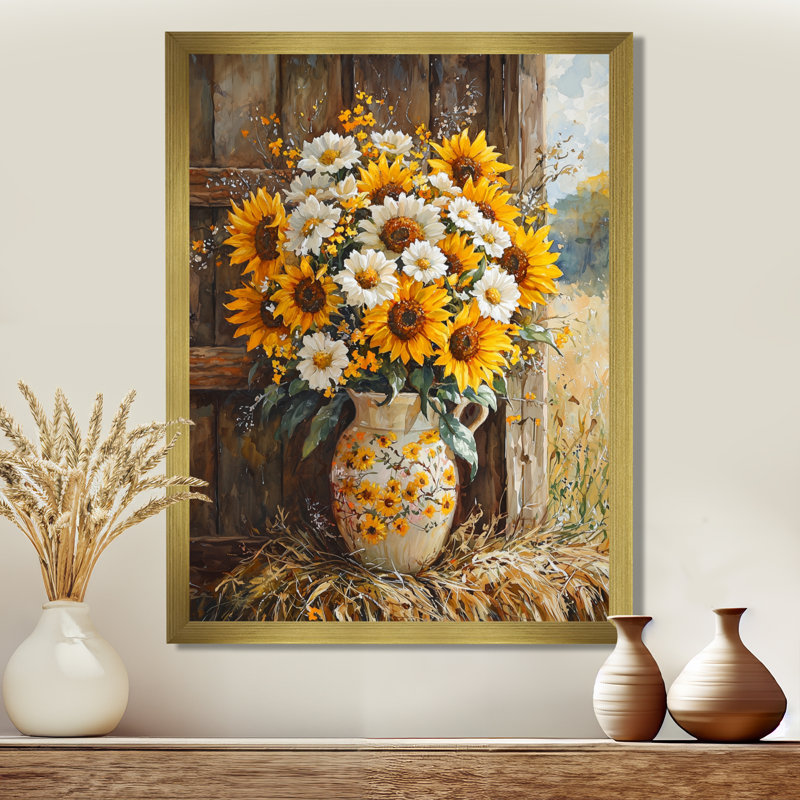 Donie - Floral Canvas Prints, H 40 po x l 30 po, Reproduction encadrée d'une seule photo, Doré