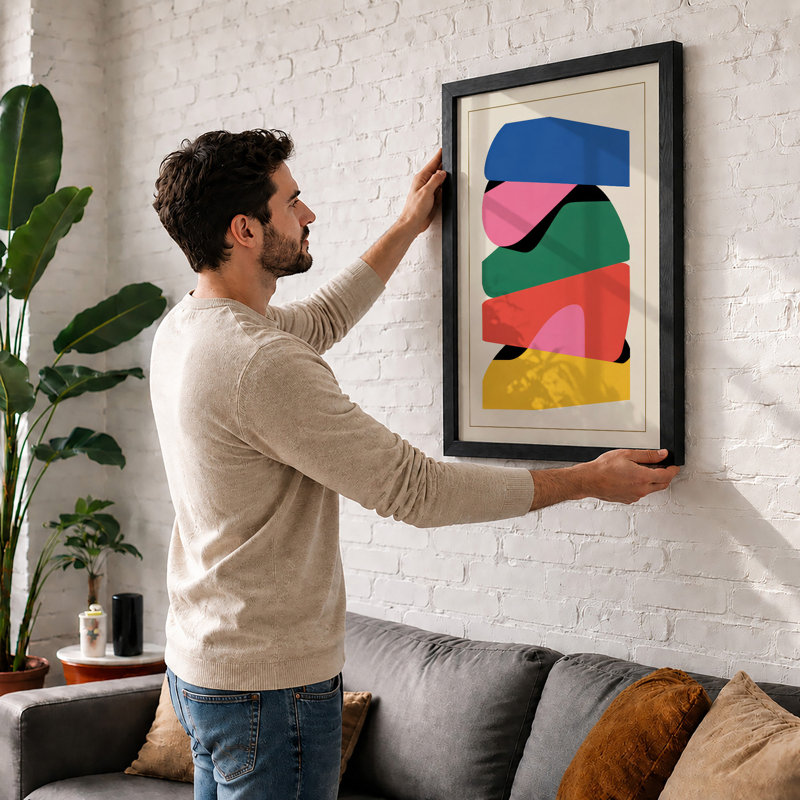 Chromatic Rhythms Geometric - Framed Print, A4 - 29.7 x 21.0 cm, White