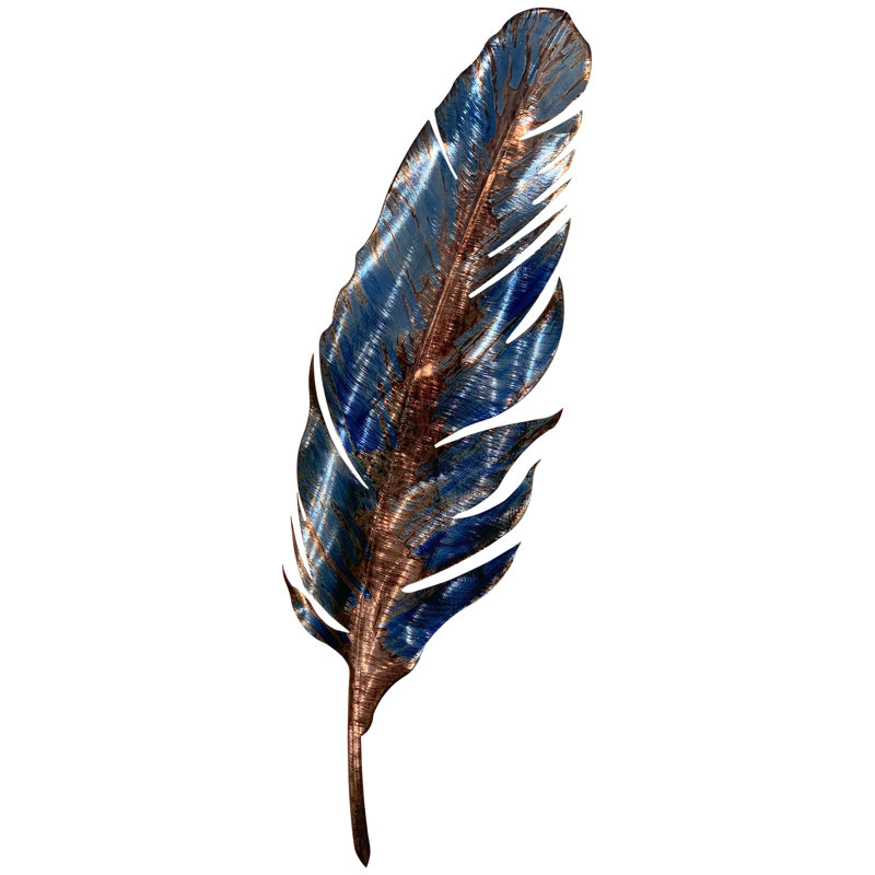 Feather Metal Decor, Blue, 47" H x 14" W x 0.25" D