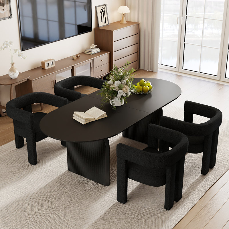 Ensemble de table de salle à manger 70 ", 1 table + 4 chaises, Noir, Noir