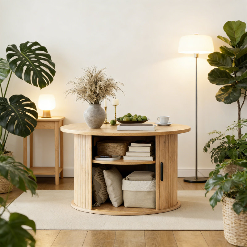 Coffee Table with Storage, Light Brown