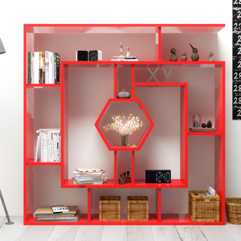 134cm H x 134cm W Geometric Bookcase, Red