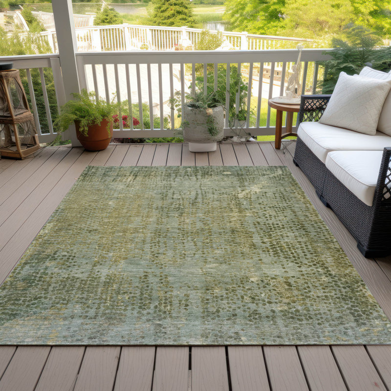 Machine Washable Indoor/Outdoor Xhevrie Green Rug, Rectangle 8' x 10'