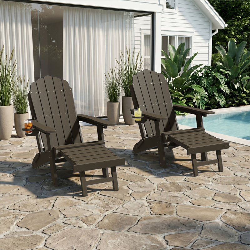 2 pièces de chaise Adirondack pour l'extérieur avec repose-pieds, Brun