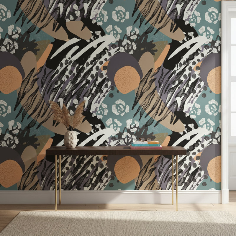 Papier peint abstrait avec motif animalier bohémien