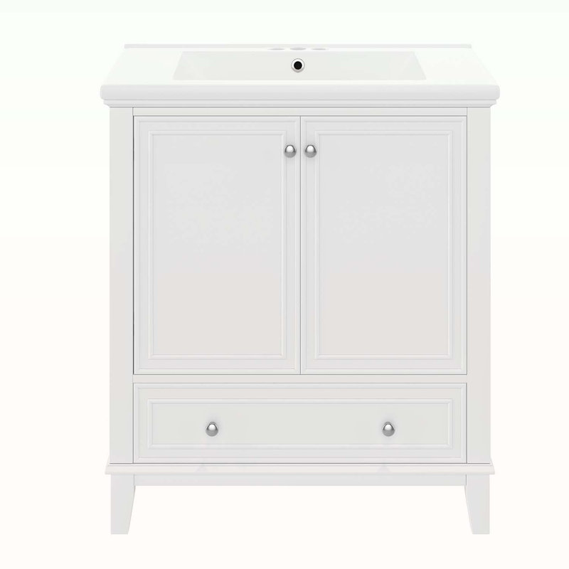 Armoire de salle de bain multifonctionnelle avec lavabo, Blanc