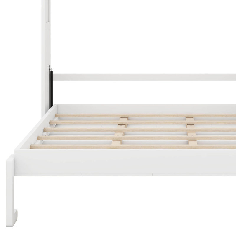 Lit escamotable avec armoire arquée, DEL intégrée, tiroir, cadre de lit mural pliable, plusieurs compartiments de présentation ouverts