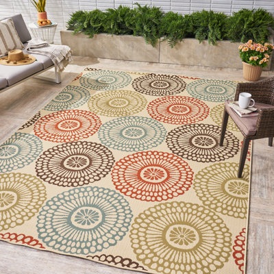 Tapis intérieur / extérieur beige / ivoire à motif floral Lecuyer