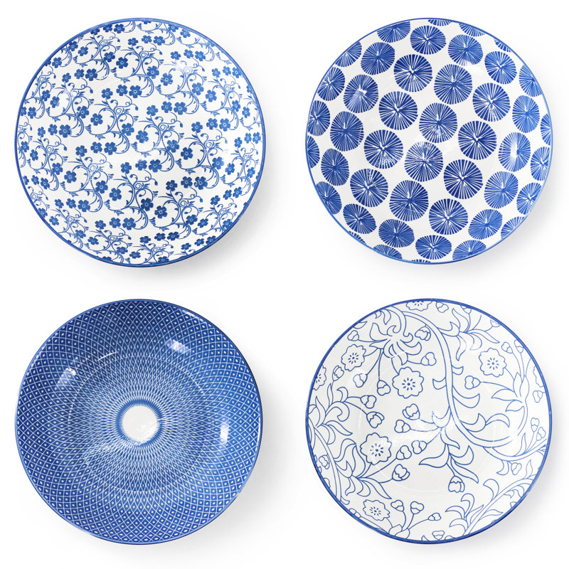  Reflections 16 Piece Assorted Stoneware Double Bowl Dinnerware Set in Blue