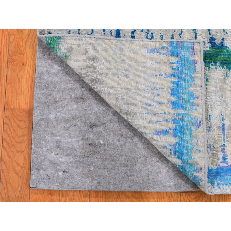 Tapis gris clair / bleu noué à la main de conception unique 2 pi x 3 pi Frann